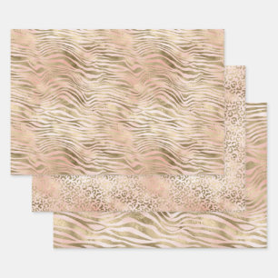 Rosa Rose Blush Gold Zebra Print    Geschenkpapier Set
