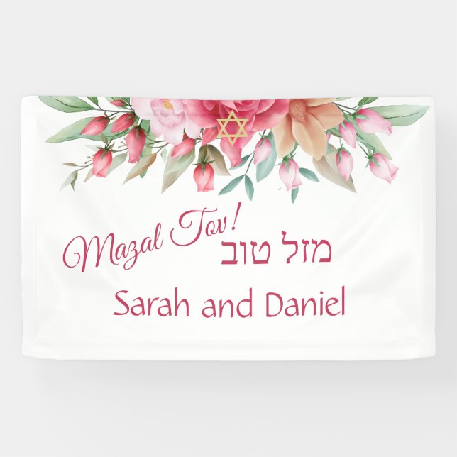 Rosa Rose Blush Hochzeitsgratulation Banner (Horizontal)