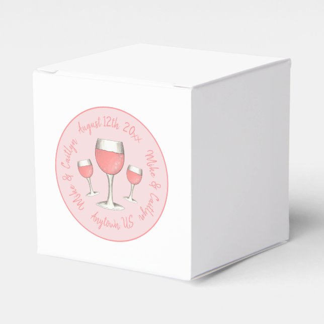 Rosa Rosé Blush Wine Glass Hochzeitsstich Brautpar Geschenkschachtel (Vorderseite)