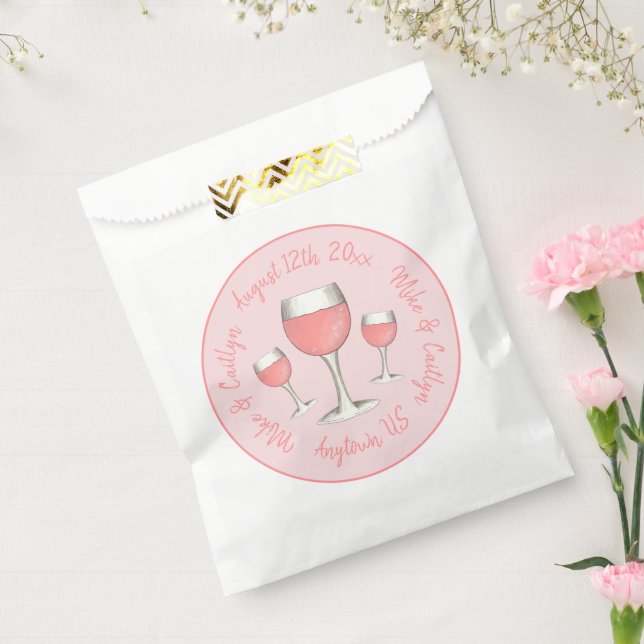 Rosa Rosé Blush Wine Glass Hochzeitsstich Brautpar Geschenktütchen (Versiegelt)