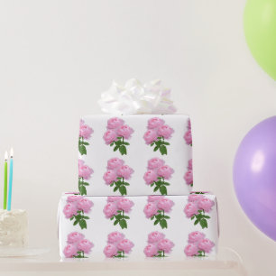 Rosa Rose Bouquet Blumenmuster auf Weiß Geschenkpapier