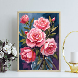 Rosa Rose Bouquet gestrichen Poster