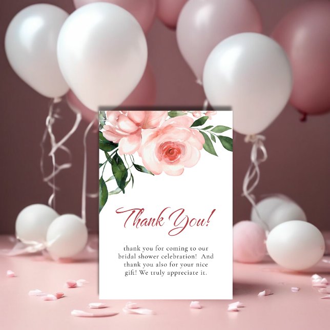 Rosa Rose Brautparty Dankeskarte (Blush Pink Rose Floral Bridal Shower Thank You Card)