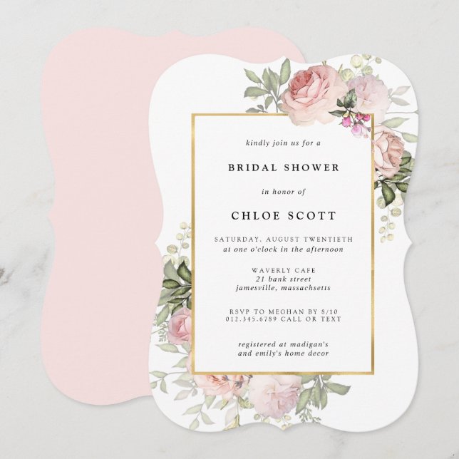 Rosa Rose Brautparty Einladung (Vorne/Hinten)