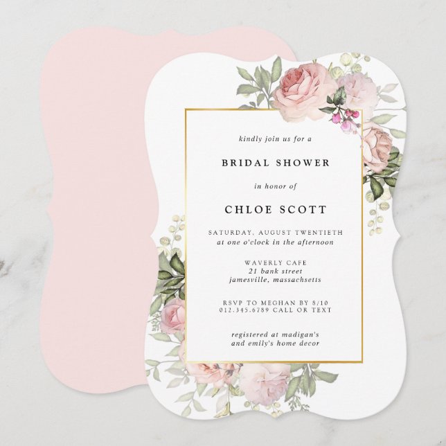 Rosa Rose Brautparty Einladung (Vorne/Hinten)
