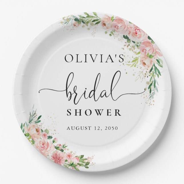 Rosa-Rose-Brautparty-Papierplatte Pappteller (Vorderseite)