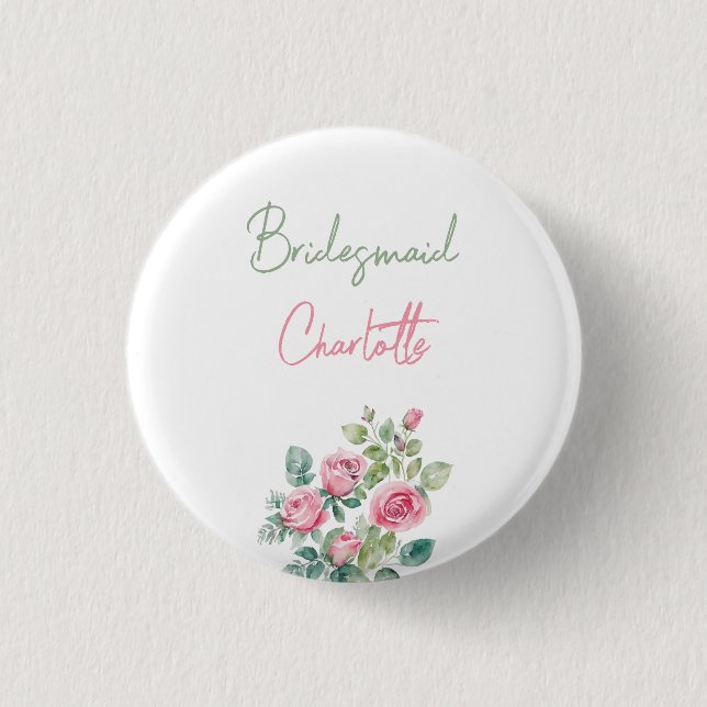 Rosa Rose Bridesmaid Brautparty Button (Vorderseite)