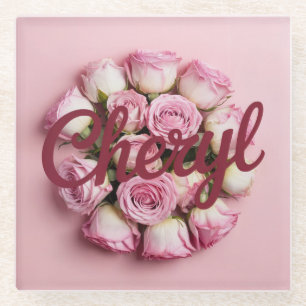 Rosa Rose Buds Cheryl Burgundy Pink Glass Unterset Glasuntersetzer