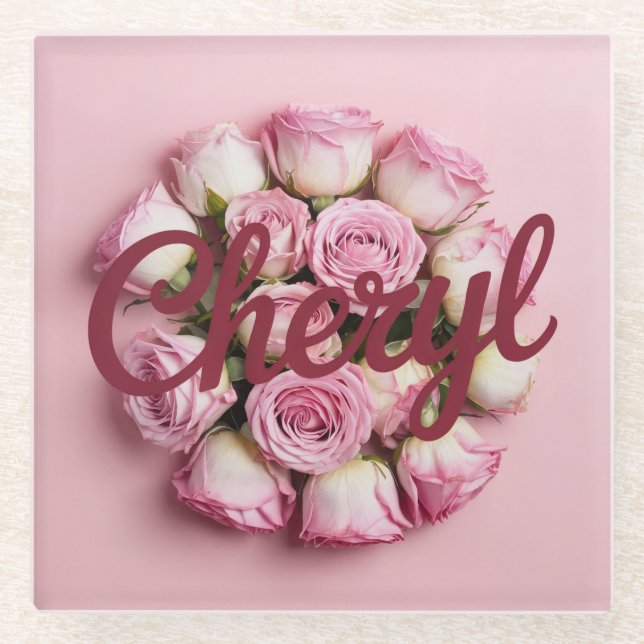 Rosa Rose Buds Cheryl Burgundy Pink Glass Unterset Glasuntersetzer (Vorderseite)