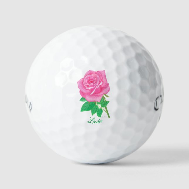 Rosa Rose Callaway Superweiche Golfbälle mit Text (Vorderseite)