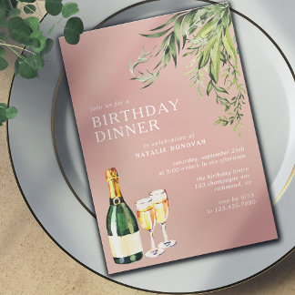 Rosa Rose | Champagne Garden Geburtstag Abendessen Einladung