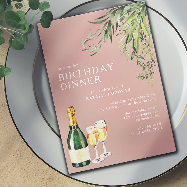 Rosa Rose | Champagne Garden Geburtstag Abendessen Einladung (Von Creator hochgeladen)