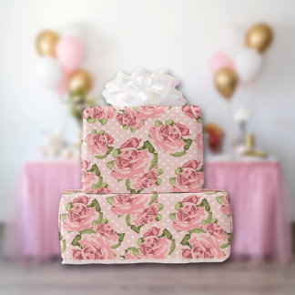 Rosa Rose Country Chic Dot-Muster Geschenkpapier