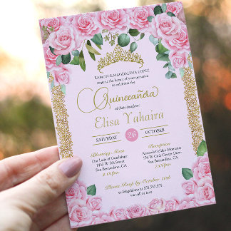 Rosa Rose Decorative Gold Elegante Einladung