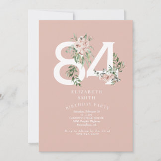 Rosa Rose Elegant 84. Blush Geburtstagsparty Einladung