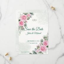 Rosa Rose & Eucalyptus Salbei Hochzeitseinladungsk