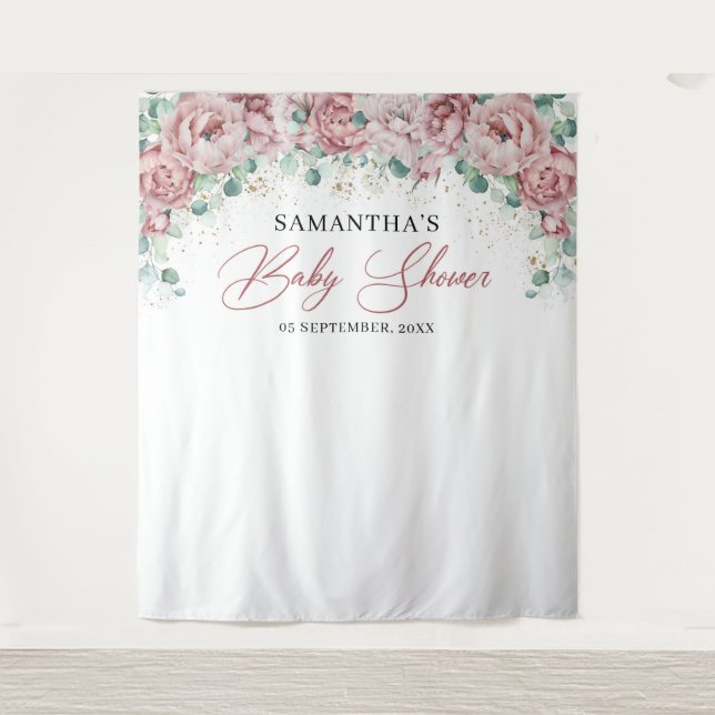 Rosa Rose Eukalyptus Goldbrasse Wandteppich (Vorderseite)