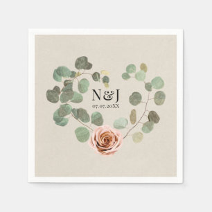 Rosa Rose & Eukalyptus Herz Rustikale Hochzeit Serviette