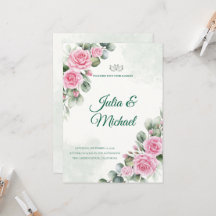 Rosa Rose & Eukalyptus Salbei Hochzeits-Einladung