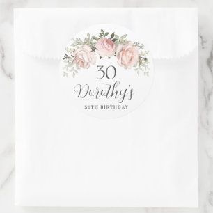 Rosa Rose Floral 30. Geburtstag Runder Aufkleber