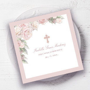 Rosa Rose Floral Erster Kommunionencocktail Serviette