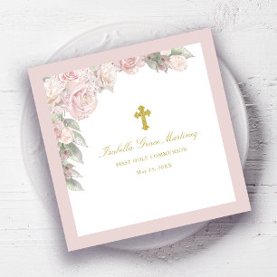 Rosa Rose Floral Erster Kommunionencocktail Serviette
