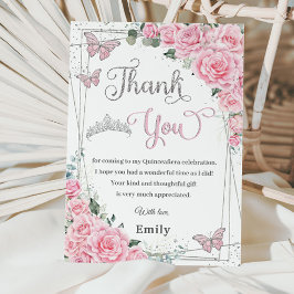 Rosa Rose Floral Schmetterlinge Süße 16 Quinceañer Dankeskarte