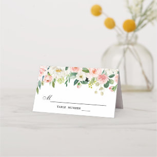 Rosa Rose Florals Moderne botanische Hochzeit Platzkarte