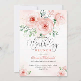 Rosa Rose Florals Modernes Geburtstag Einladung