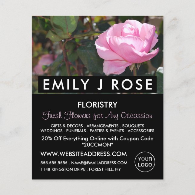 Rosa Rose, Florist, Werbung in Florenz Flyer (Vorne)
