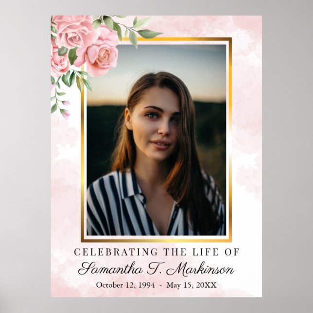 Rosa Rose Foto Wasserfarben Beerdigung Poster (Vorne)