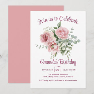 Rosa Rose Geburtstagsparty Einladung
