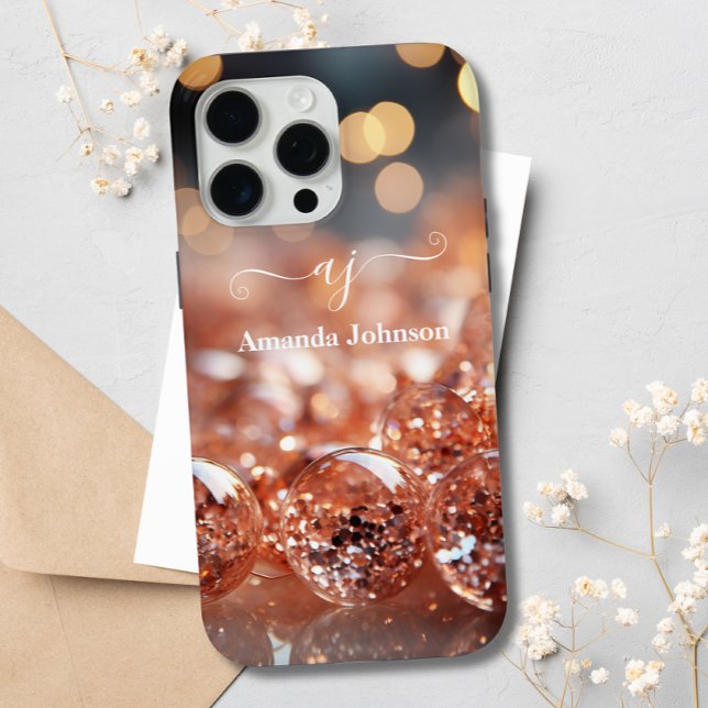 Rosa Rose Glitzer Mit Monogramm Edelsteine Case-Mate iPhone Hülle (Von Creator hochgeladen)