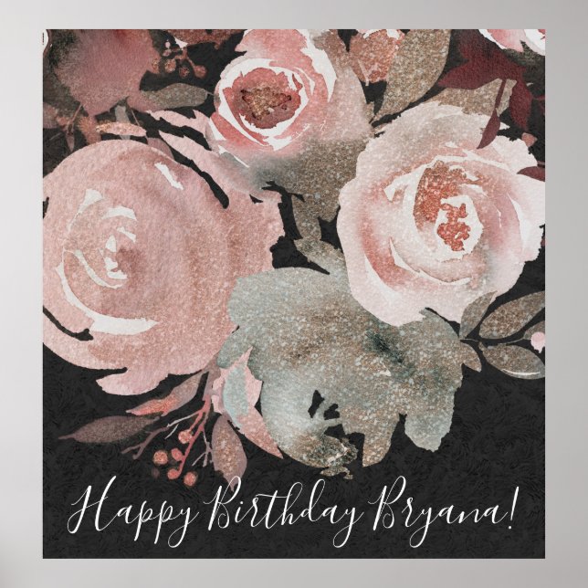 Rosa Rose Glitzer Rose Dunkle Blumengläschen Hochz Poster (Vorne)