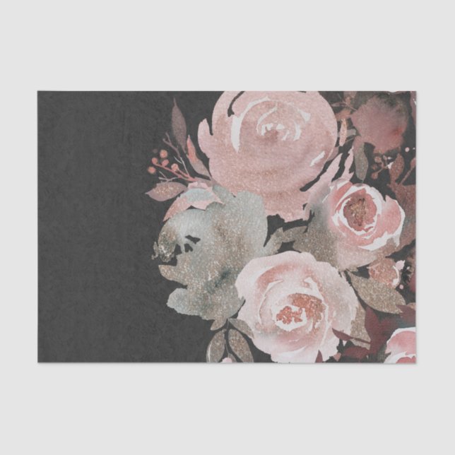 Rosa Rose Glitzer Rose Dunkle Flora Glam Chic Seidenpapier (Vorderseite)