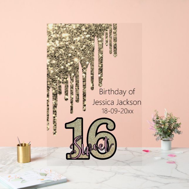 Rosa Rose Gold 16 . Geburtstag Acrylschild (Hochzeit)