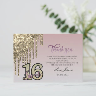 Rosa Rose Gold 16 . Geburtstag Dankeskarte