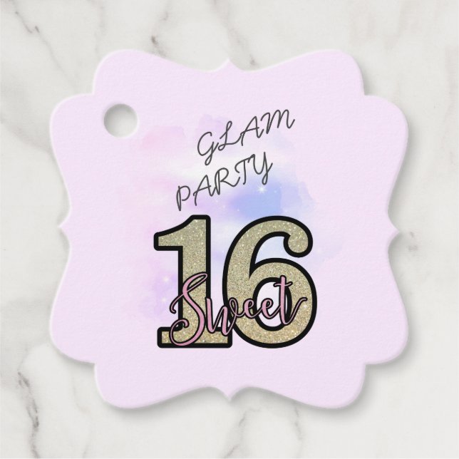 Rosa Rose Gold 16 . Geburtstag Geschenkanhänger (Vorderseite)