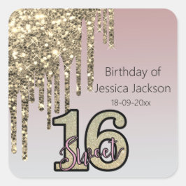 Rosa Rose Gold 16 . Geburtstag Quadratischer Aufkleber