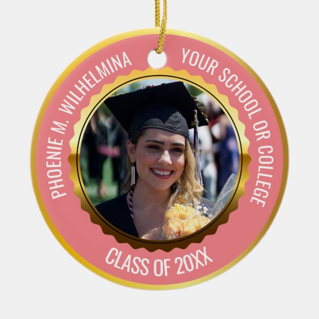 Rosa Rose Gold 2 Foto Abschluss Class 2022 Keramik Ornament (Vorne)