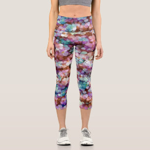 Rosa Rose Gold Aquamarin Mosaik Millefiori Blume Capri Leggings