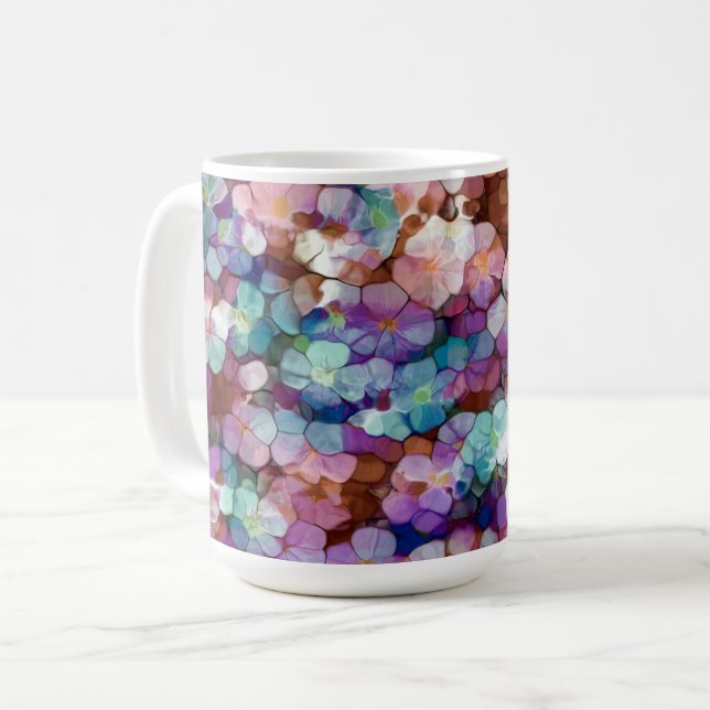 Rosa Rose Gold Aquamarin Mosaik Millefiori Blume Kaffeetasse (Vorderseite Links)