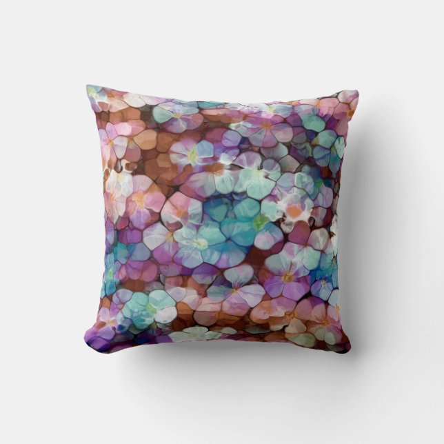 Rosa Rose Gold Aquamarin Mosaik Millefiori Blume Kissen (Vorderseite)