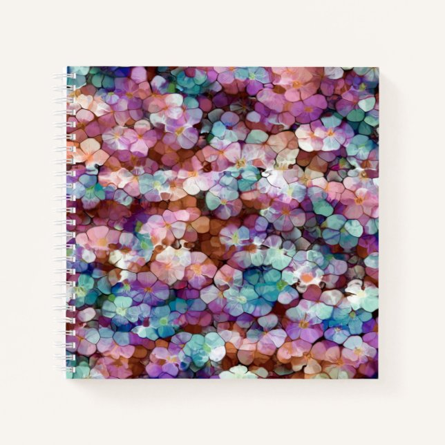 Rosa Rose Gold Aquamarin Mosaik Millefiori Blume Notizbuch (Vorderseite)