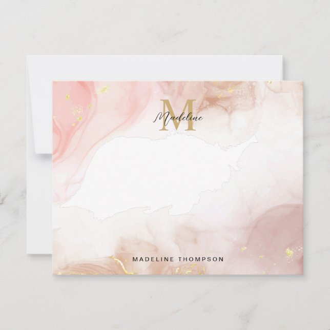 Rosa Rose Gold Aquarelltuch Monogramm Mitteilungskarte (Vorderseite)