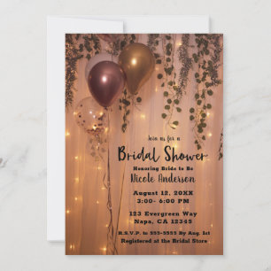 Rosa Rose Gold Balloons Lights Ivy Brautparty Einladung