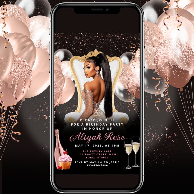 Rosa Rose Gold Balloons Royal Einladung zum Geburt (Von Creator hochgeladen)