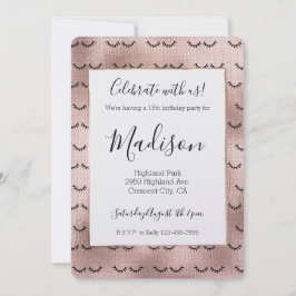 Rosa Rose Gold Black Eyelashes Einladung