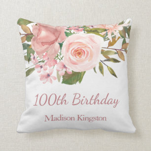 Rosa Rose Gold Blume 100. Geburtstagsgeschenk Kissen