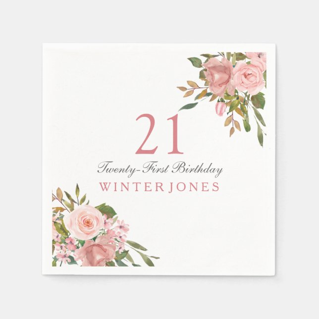 Rosa Rose Gold Blume 21. Geburtstag Party Napkins Serviette (Vorderseite)